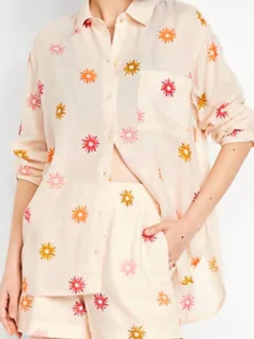 Women's linen blend boyfriend button down